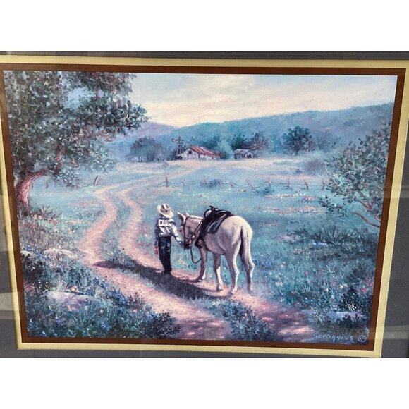 Framed Country Painting By Scraggins With Cowboy & Horse Scene - Picture 3 of 7
